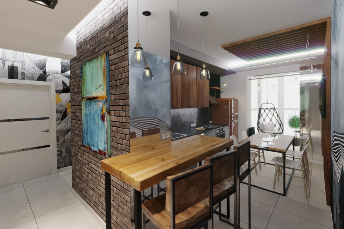 Кухня лофт для молодого человека