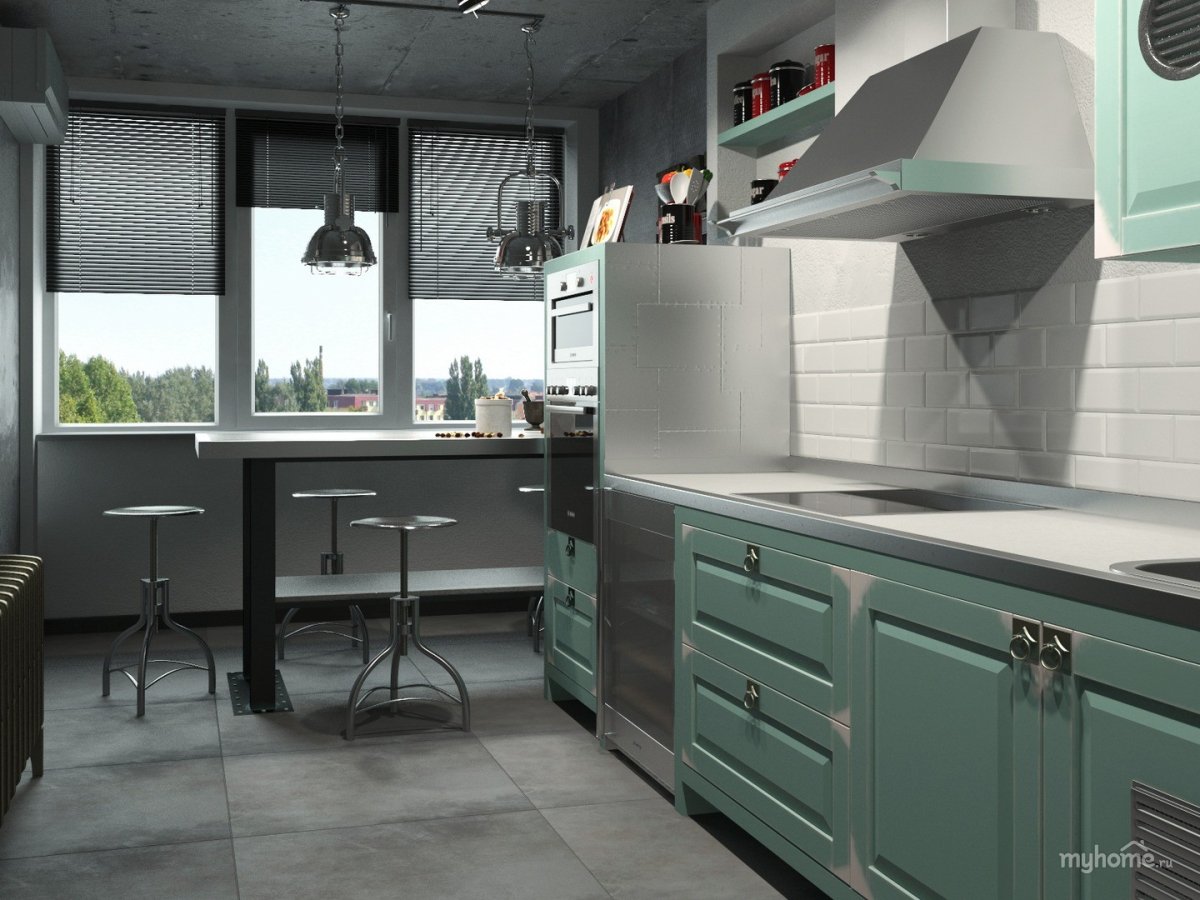 Зеленая кухня лофт