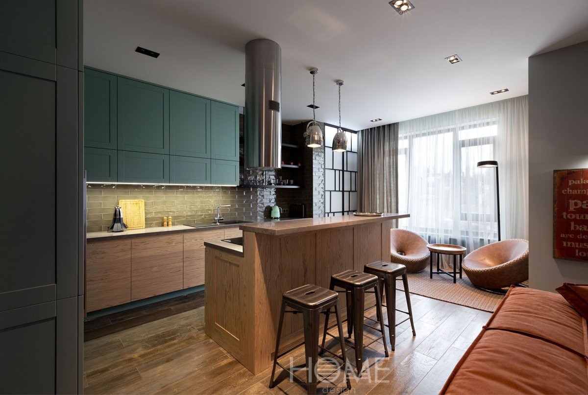 Зеленая кухня лофт