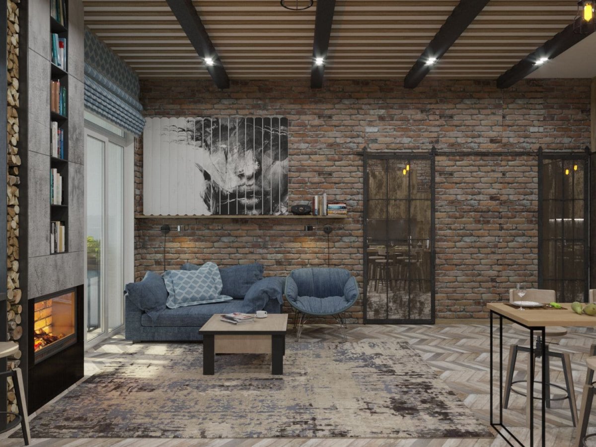 Беседка с мангальной зоной в стиле лофт