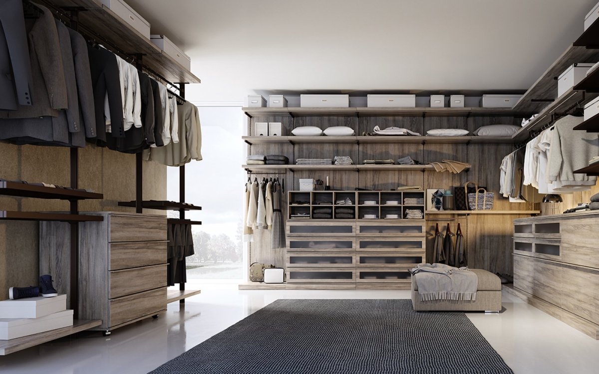 Спальня в стиле лофт с гардеробной