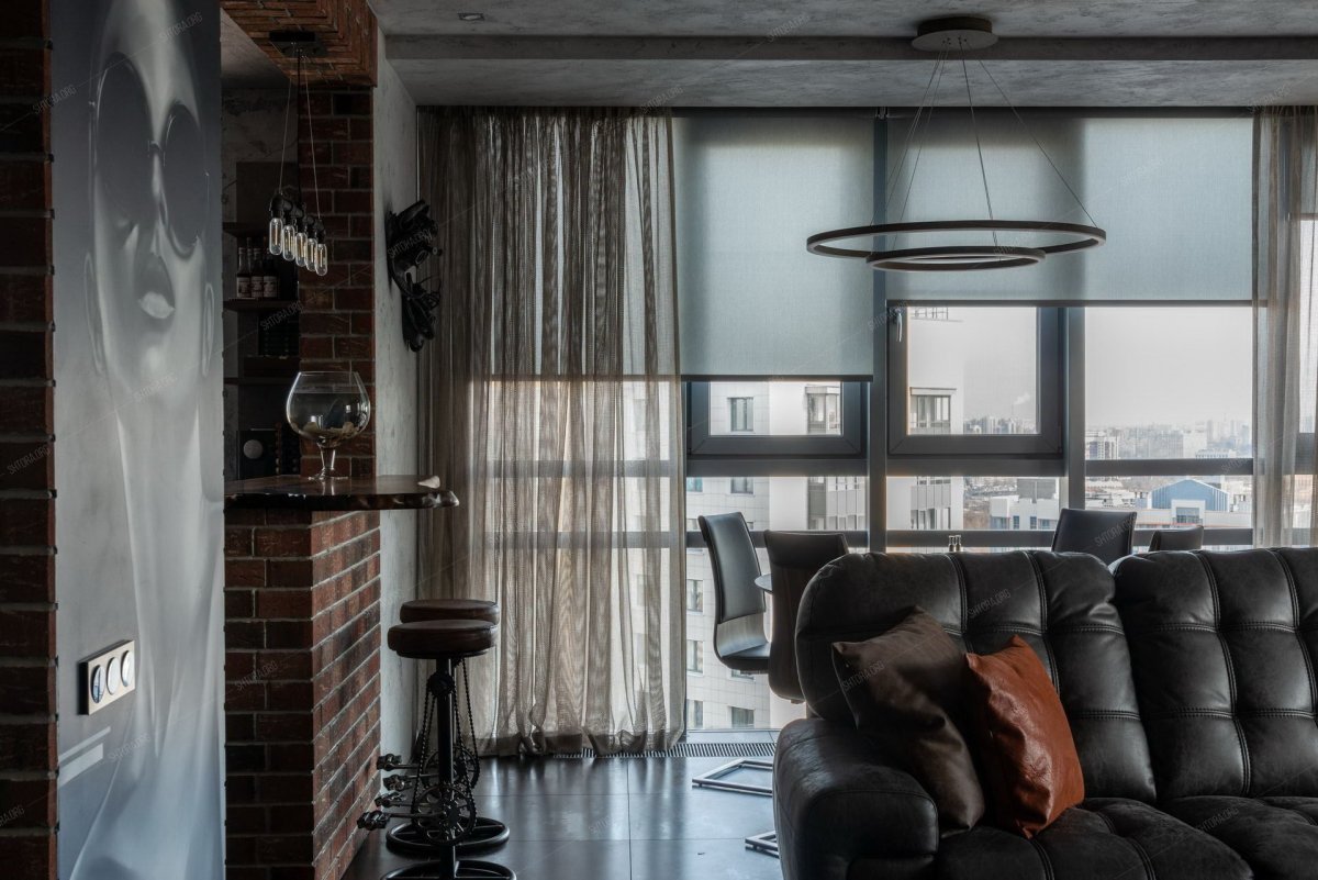 Римские шторы в интерьере лофт