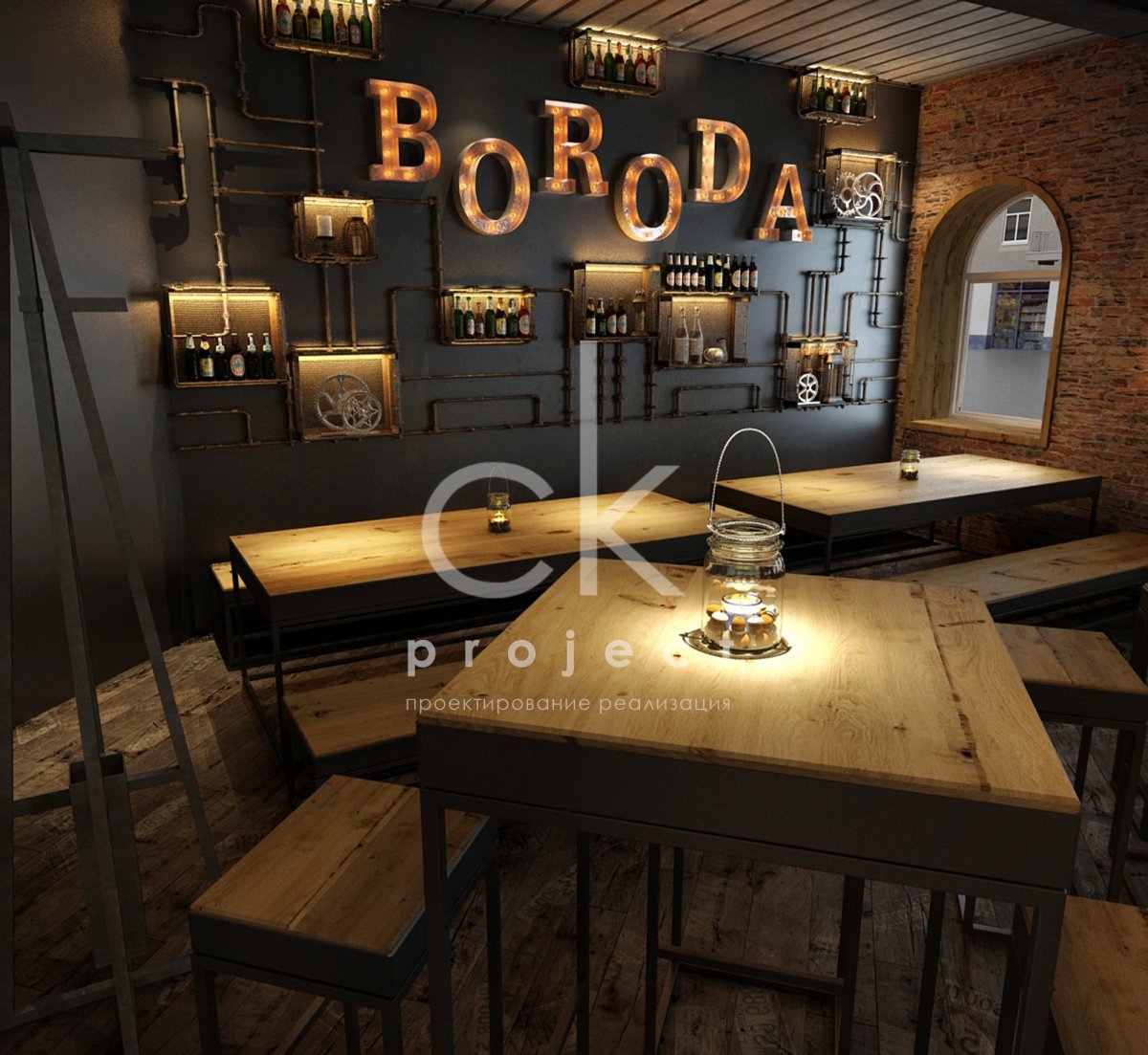 Интерьер кафе в стиле лофт