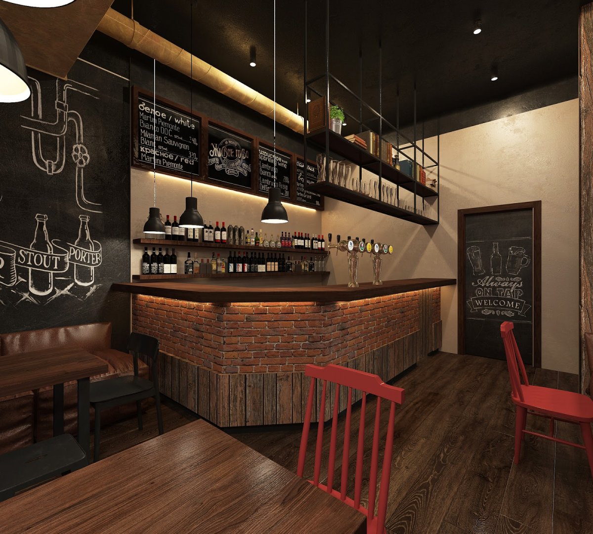 Кофейня в стиле лофт рендер