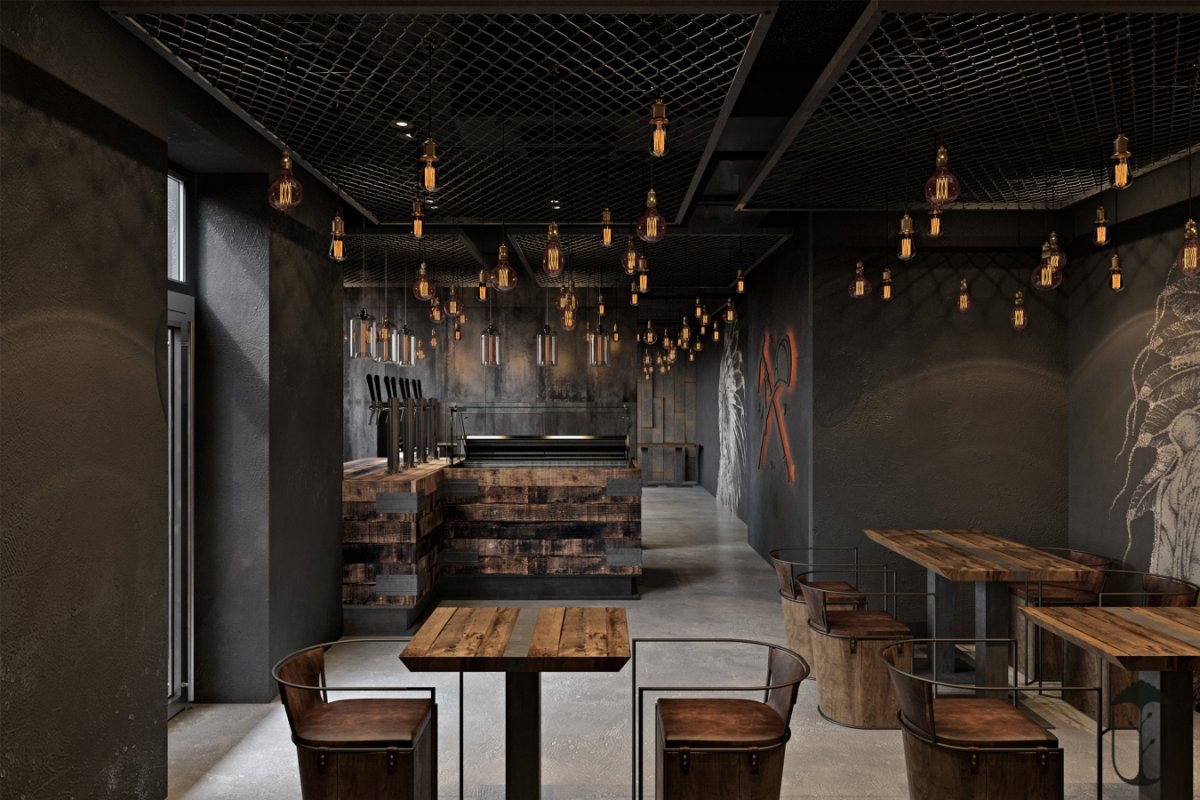Интерьер гриль бара лофт