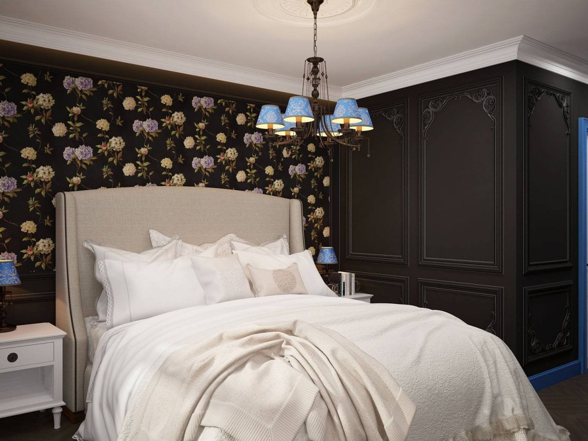 Спальня в темных тонах с подсветкой