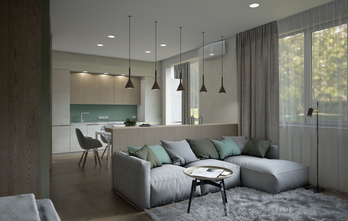 Дизайн квартиры студии в сером варианте