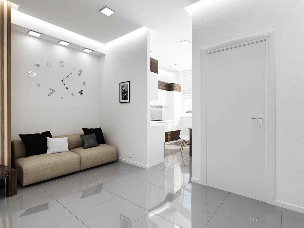 Бежевый интерьер с дверьми Минимализм