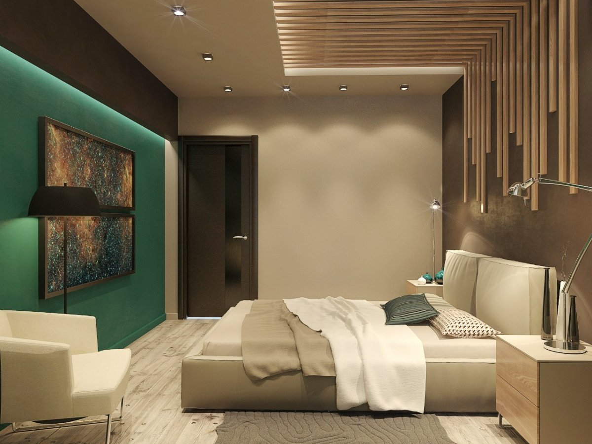 Интерьер узкой спальни