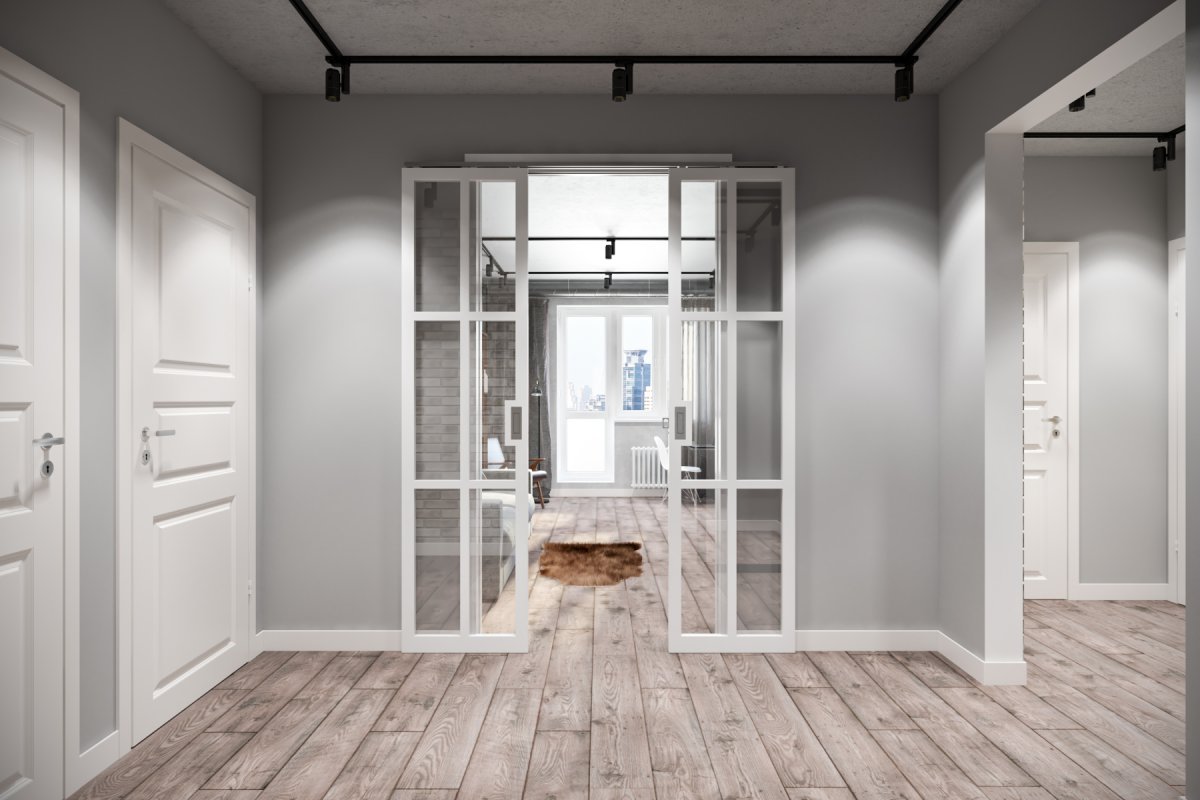 Белая входная дверь в скандинавском стиле