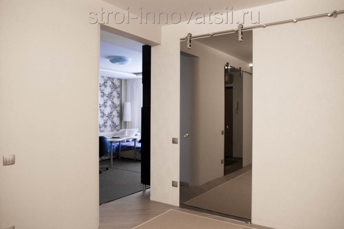 Дверь на рельсе с зеркалом