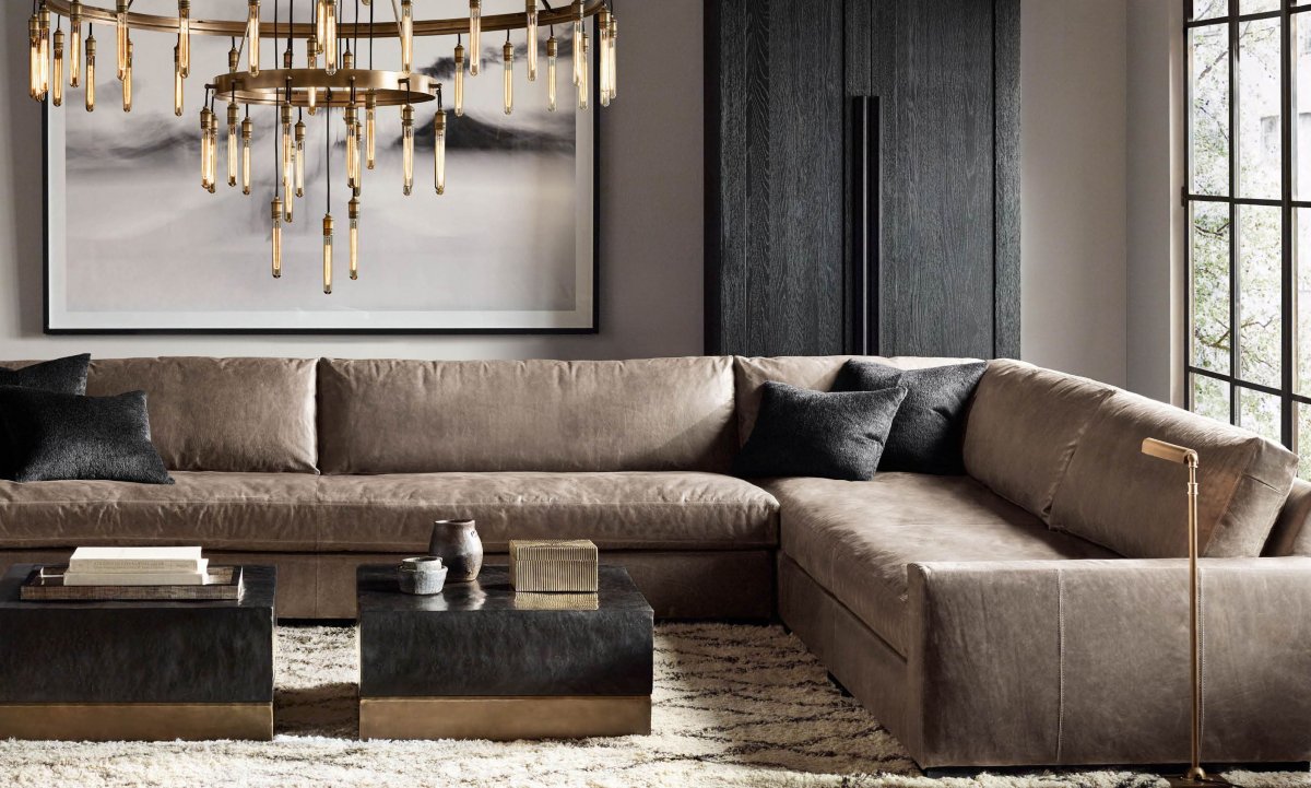 Кожаный диван в интерьере лофт