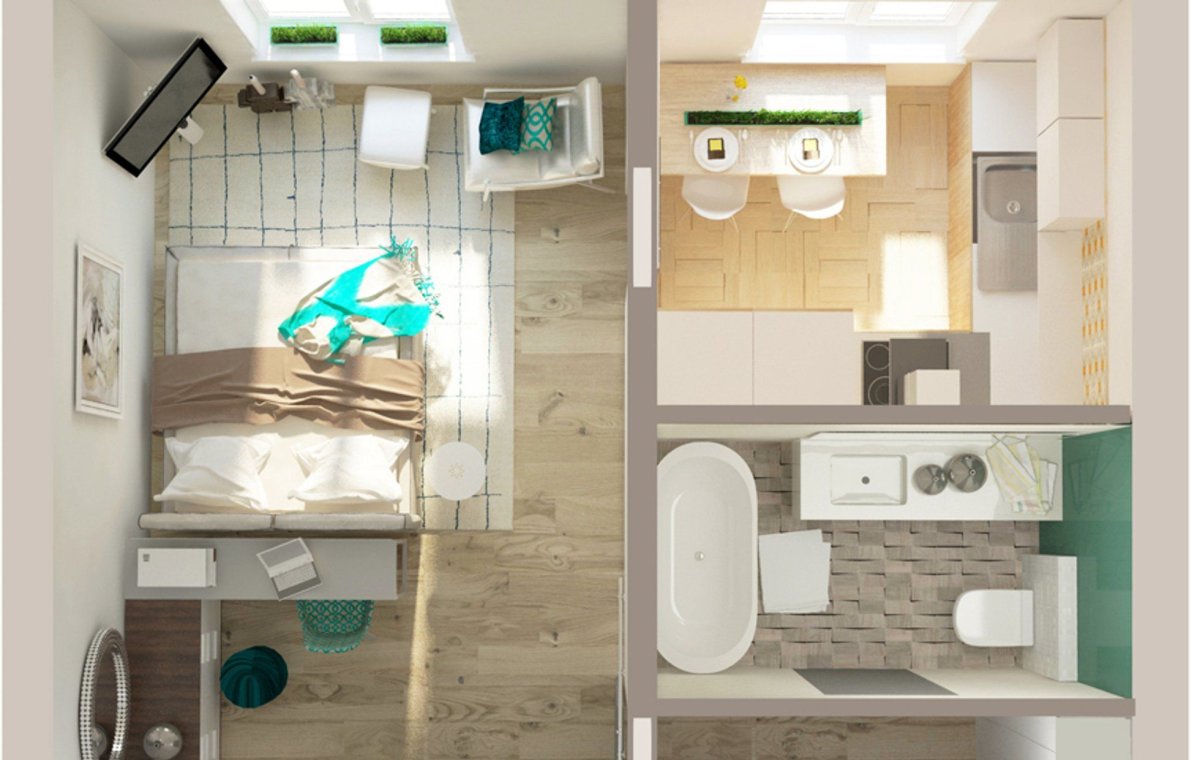 Планировка однушки студии 30 м кв