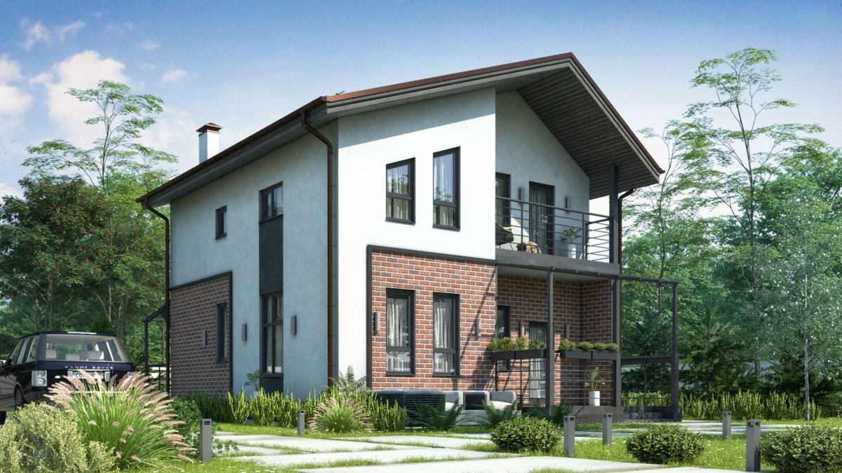 Прямоугольный двухэтажный дом