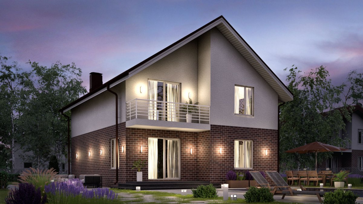 Фасад частного двухэтажного дома