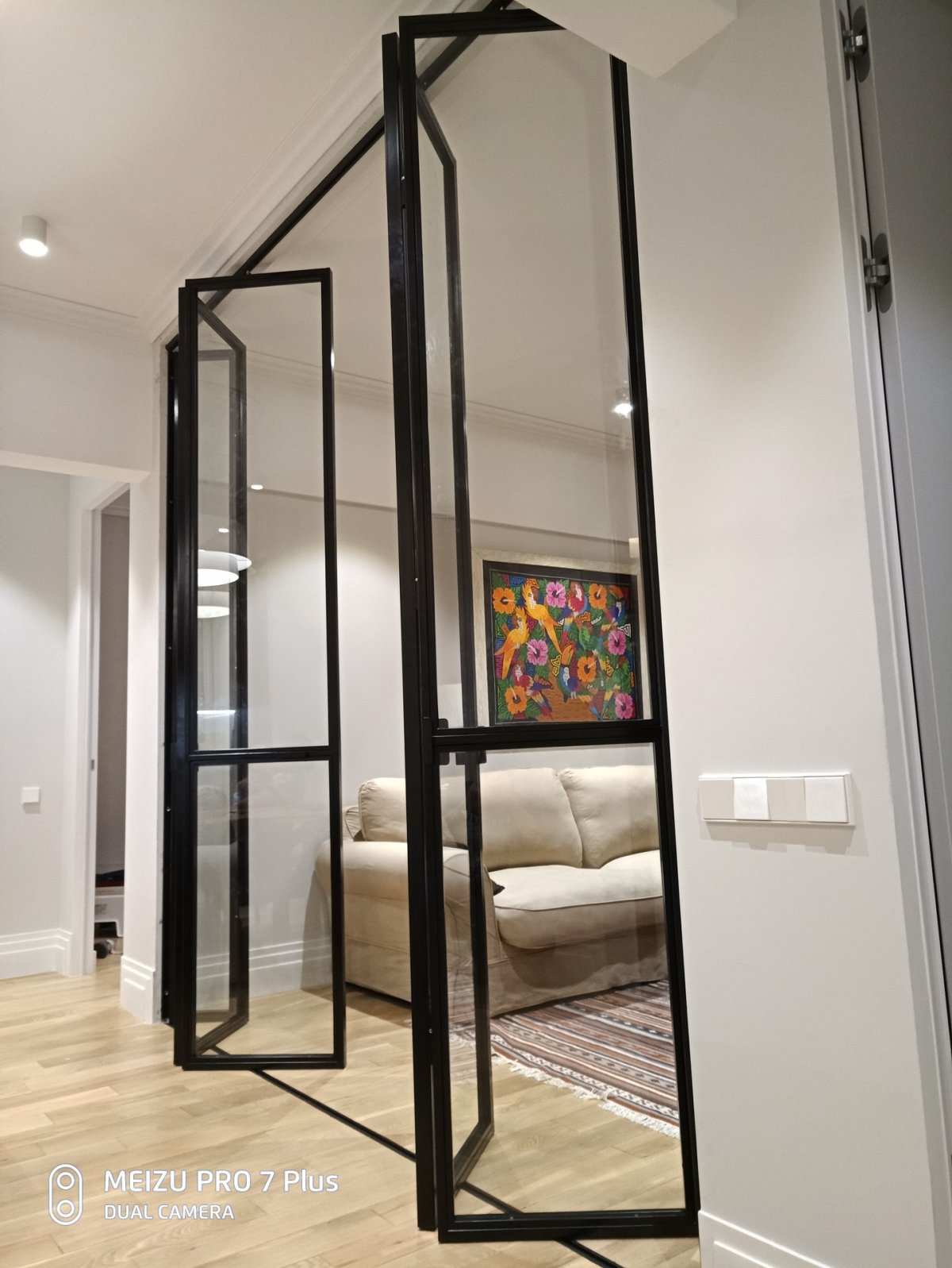 Стеклянная перегородка в гостиной