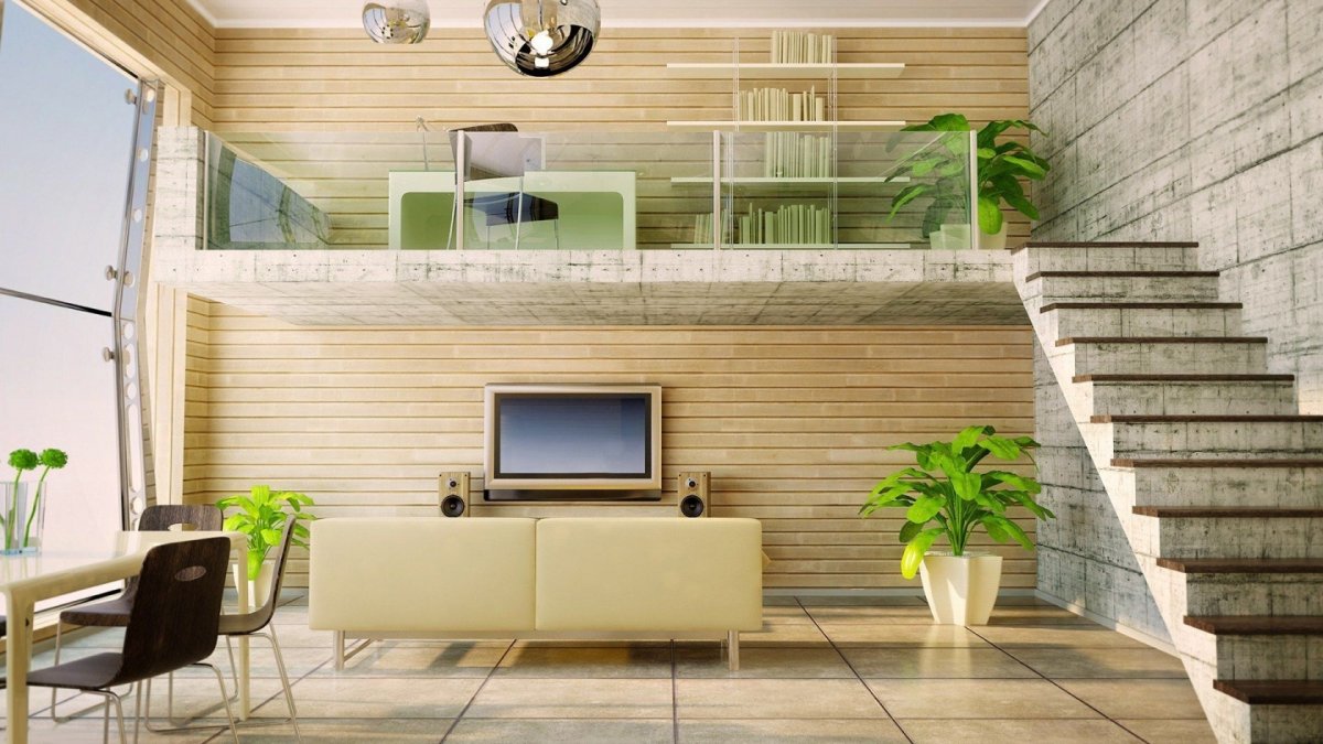 Интерьер спальни с подиумом