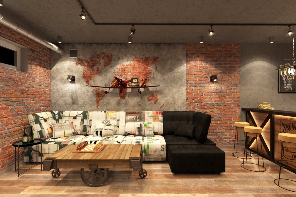 Зона отдыха в стиле лофт