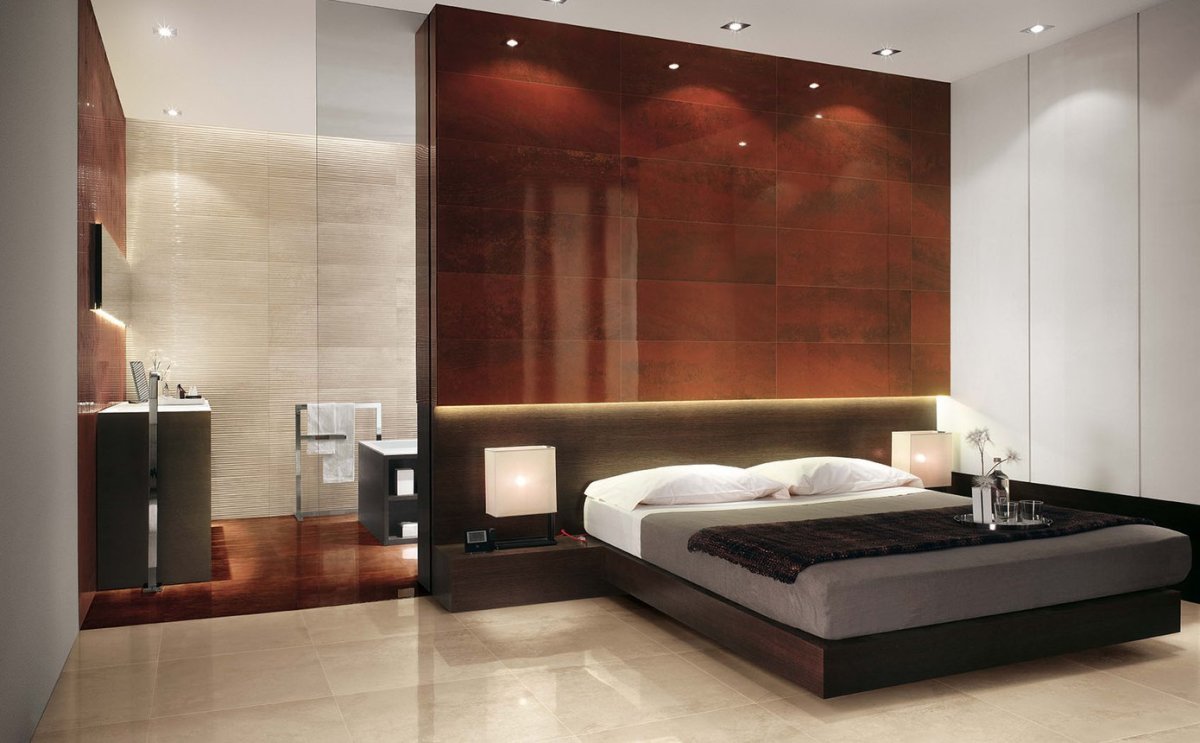 Плитка в спальне на стене