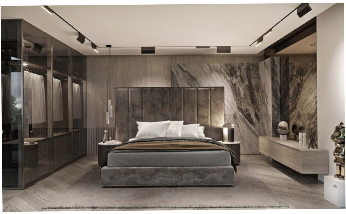 Спальня с мраморной стеной