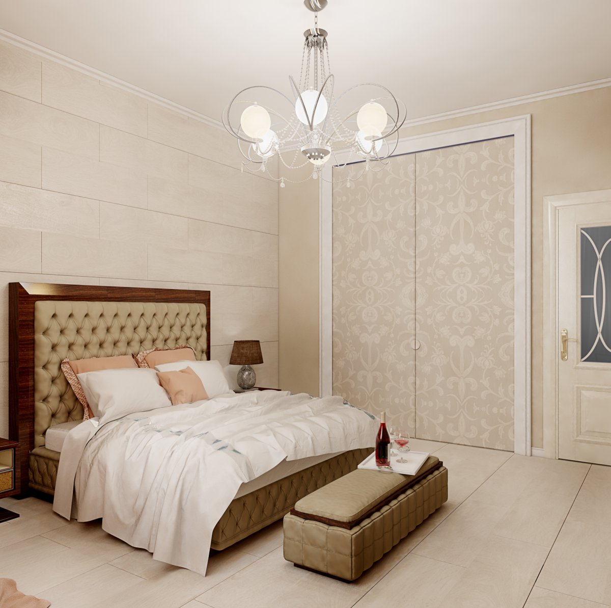 Спальня арт деко в бежевых тонах