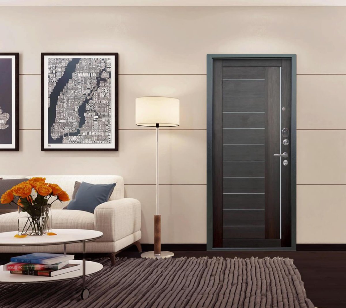 Гостиная серые стены телевизор