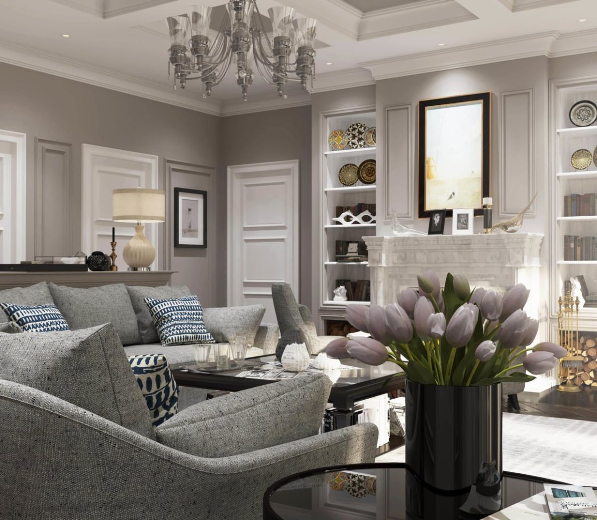 Серые стены белые двери