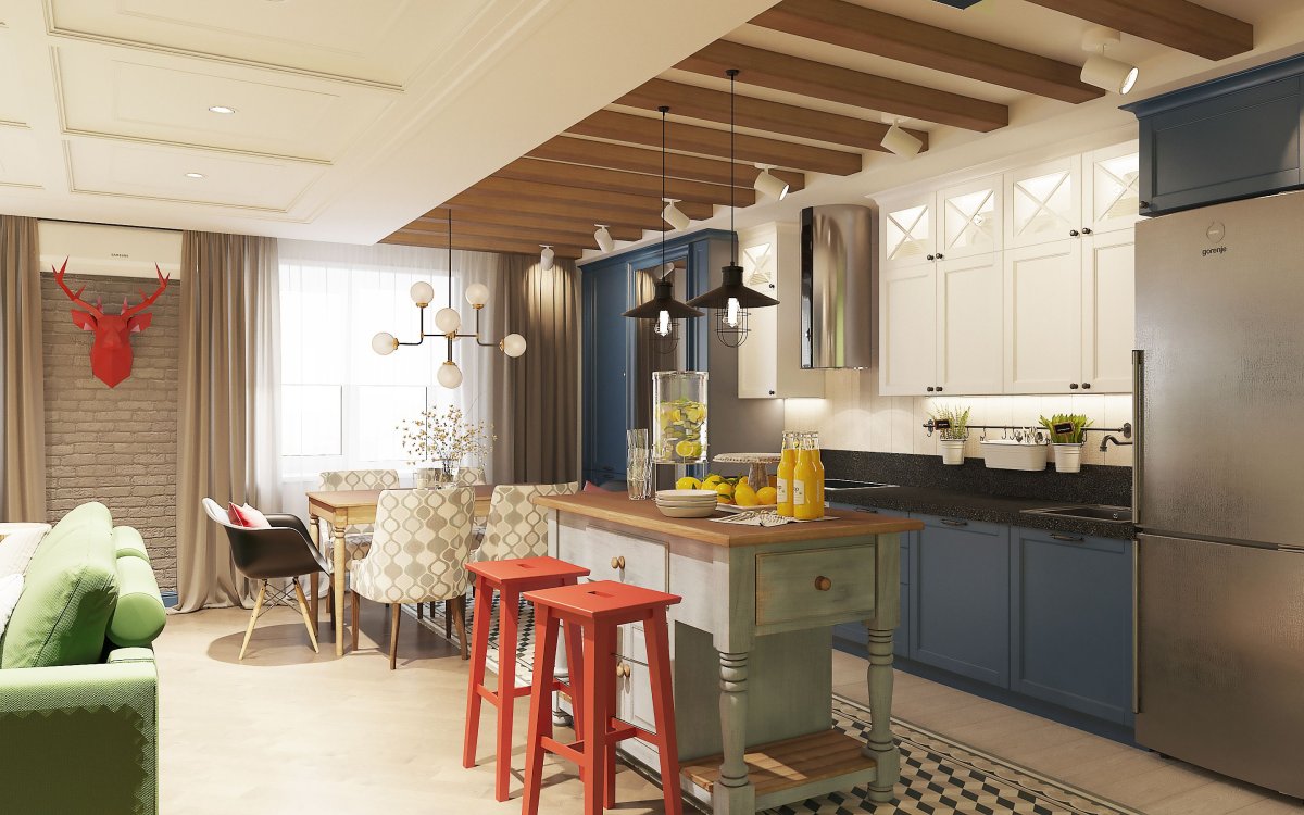 Кухня-гостиная дизайн 30 кв.м в частном доме