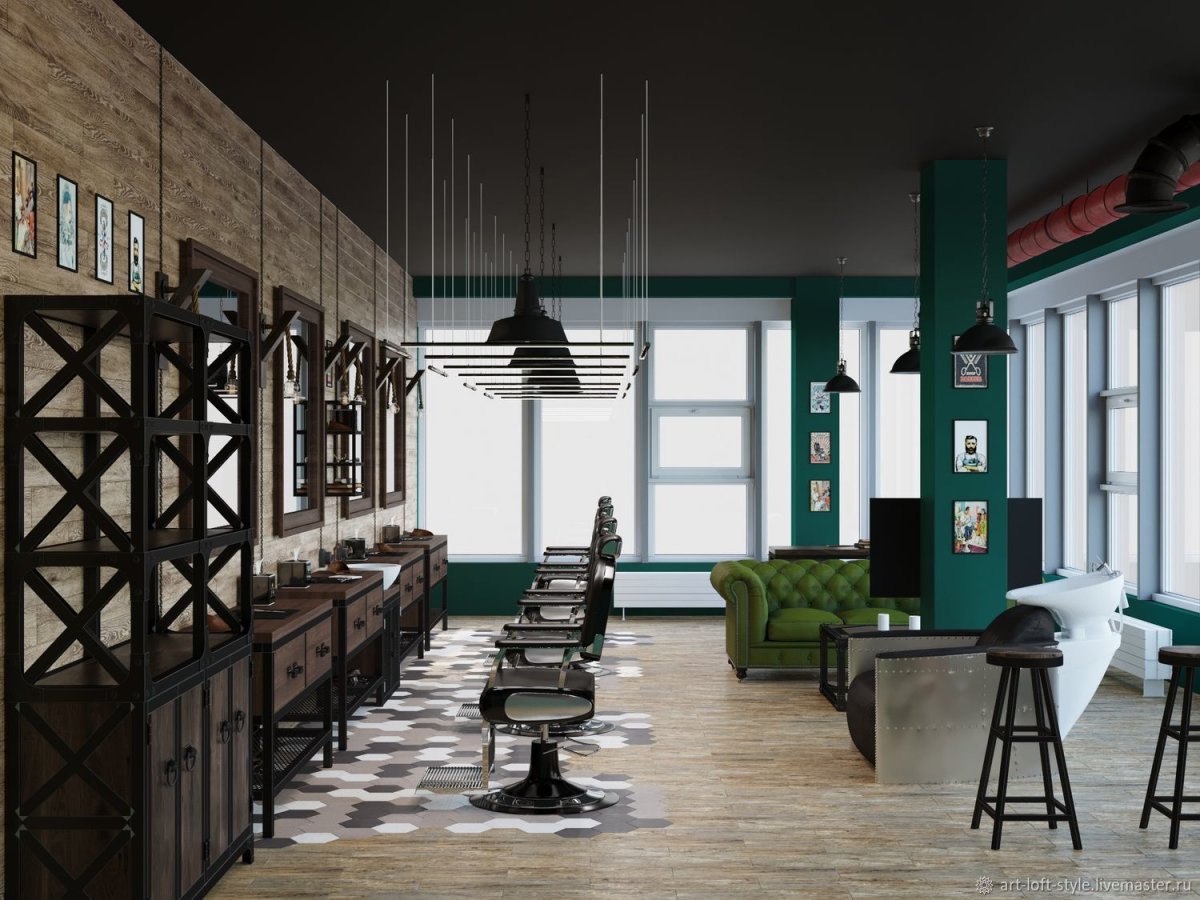 Интерьер барбершоп в стиле лофт