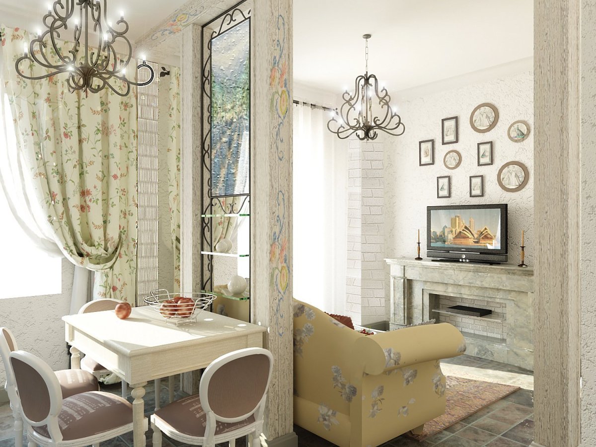 Гостиная в стиле Прованс в хрущевке