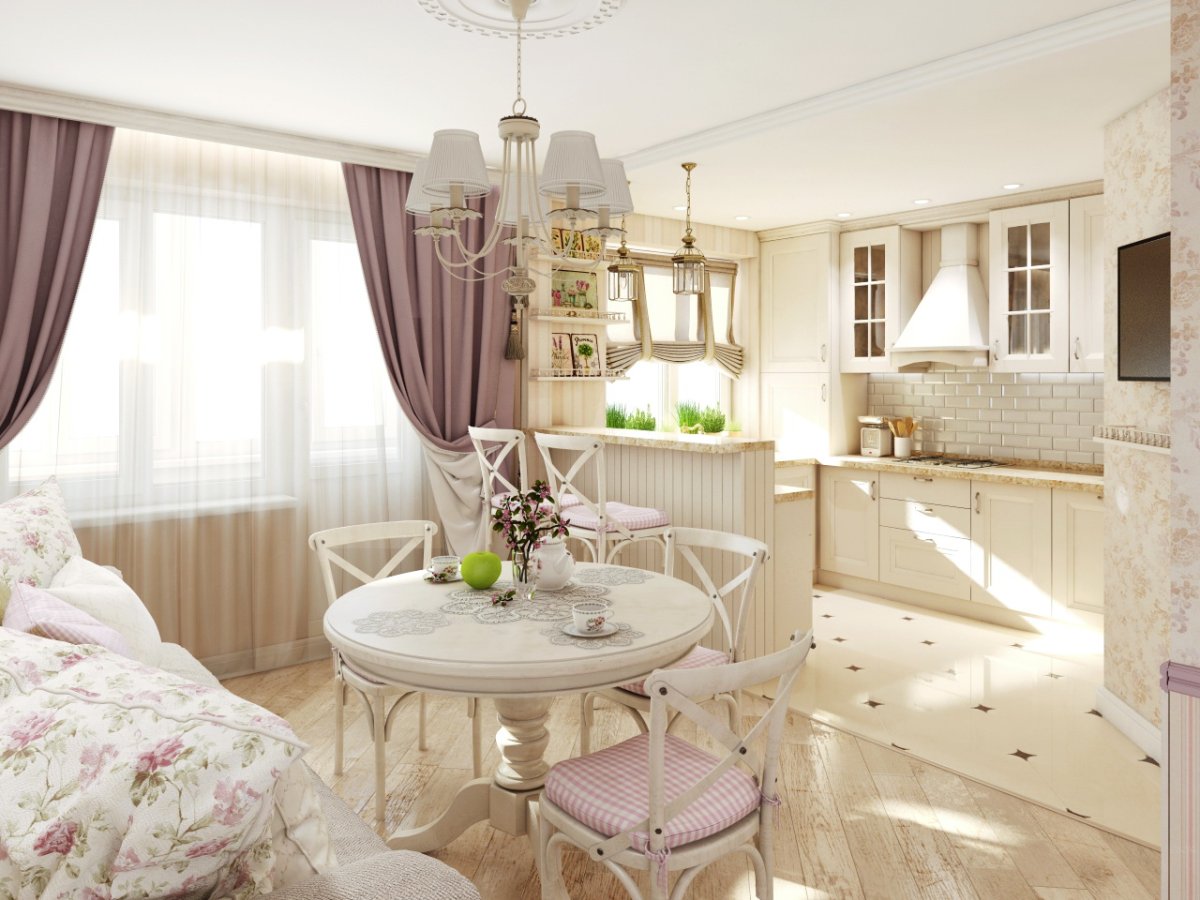 Кухня-гостиная 40 м2 в стиле Прованс