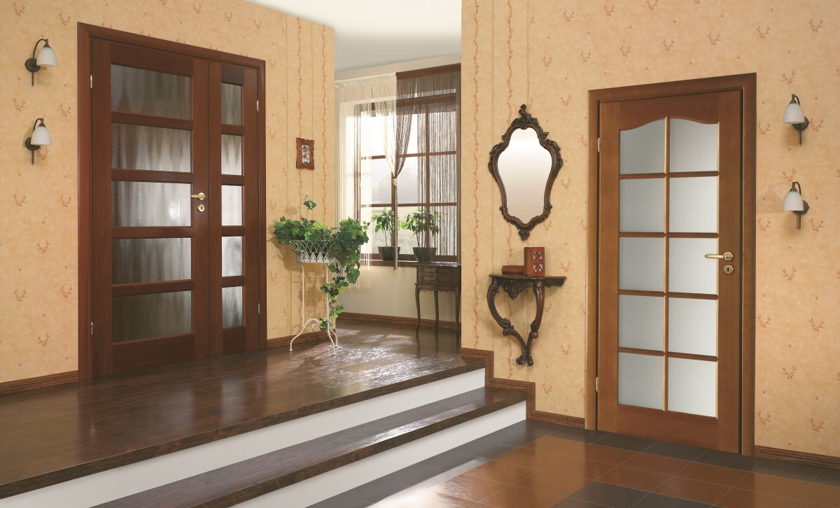 Двери красное дерево в интерьере