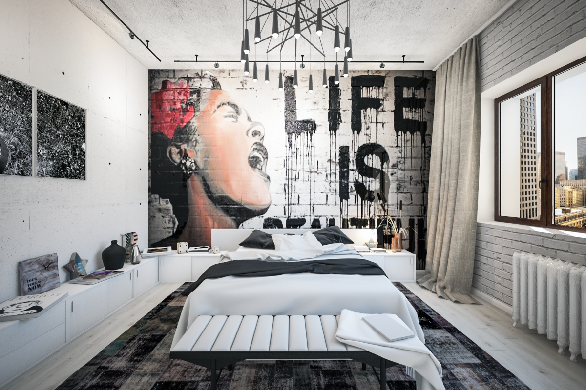 Спальня в стиле лофт белого цвета