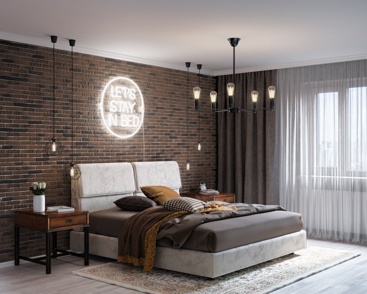 Белая мебель в интерьере спальни лофт