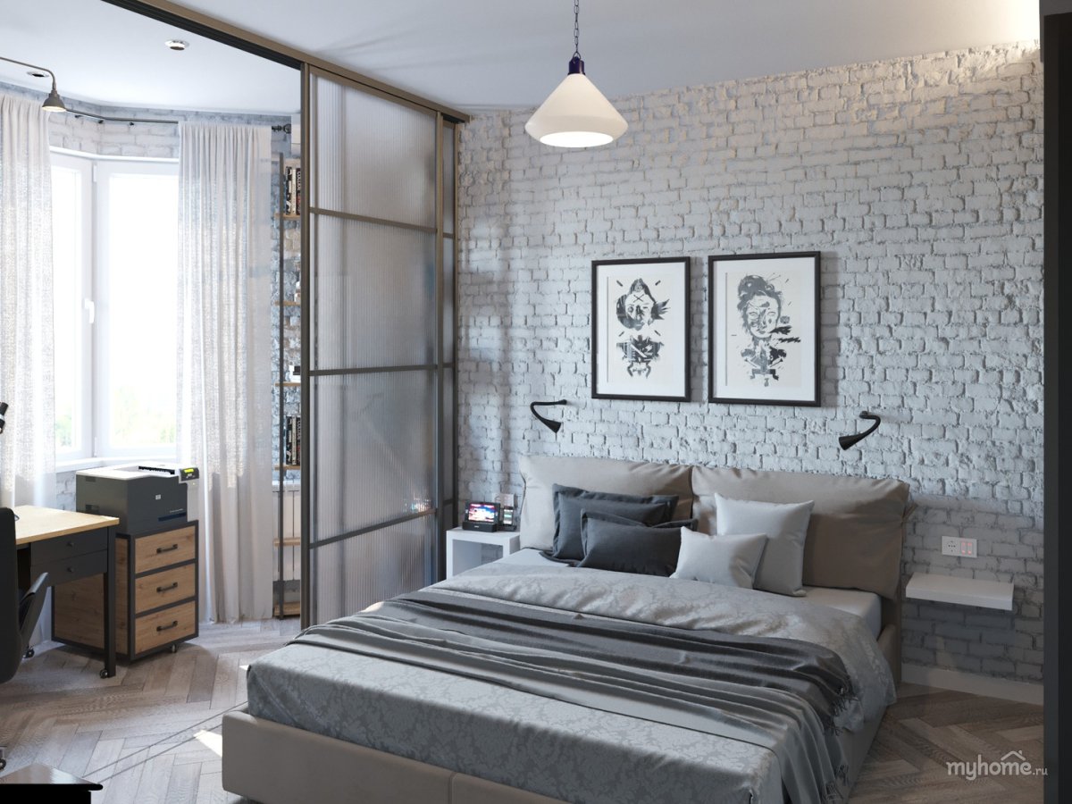 Спальня лофт светлая