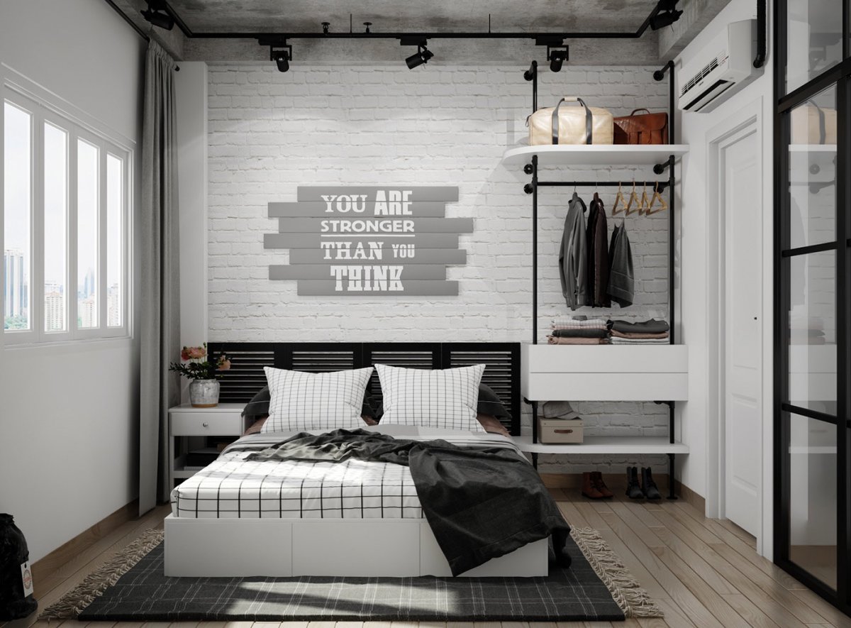 Спальня в стиле лофт 18 кв м