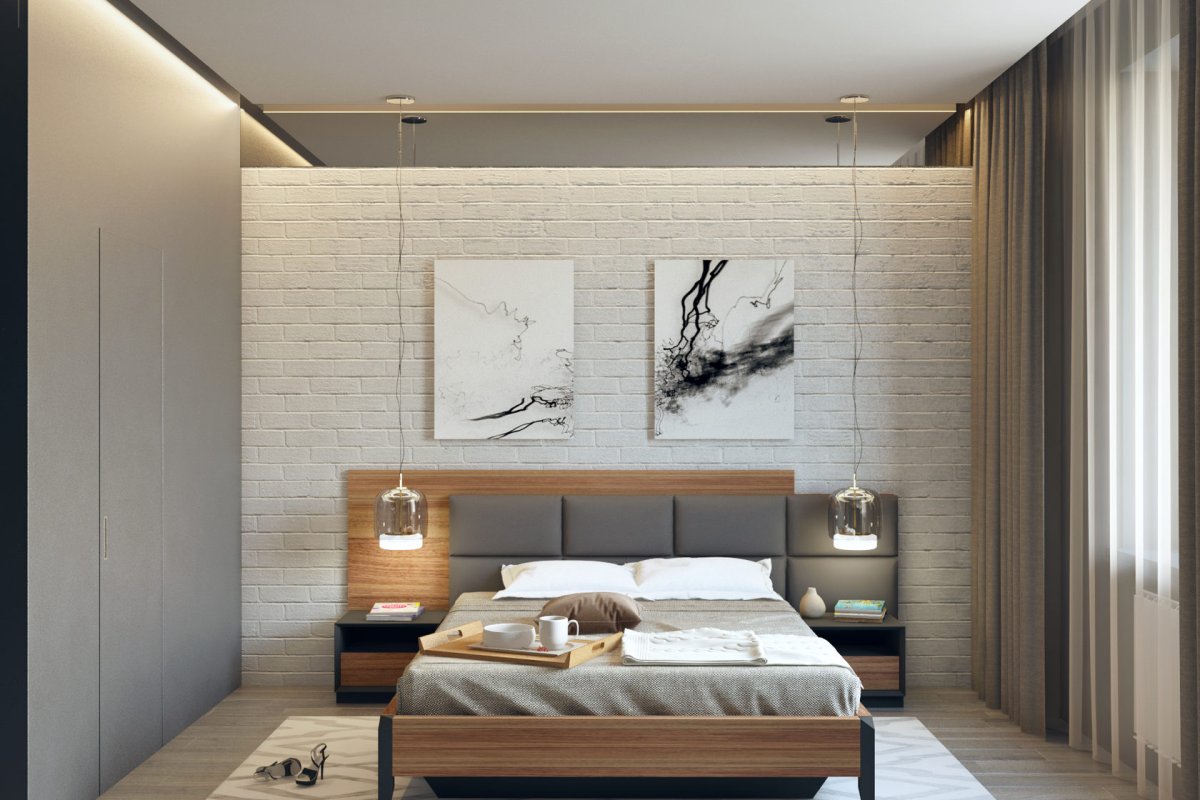 Белая спальня в стиле лофт