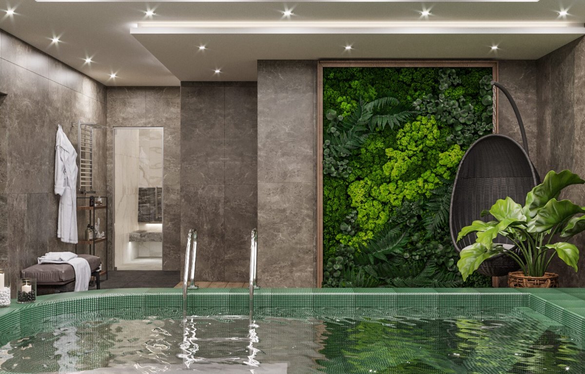 Бассейн в белом интерьере