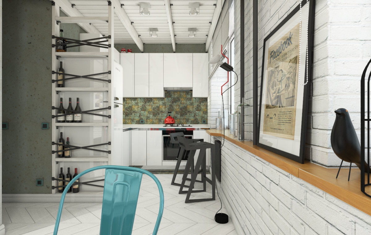 Кухня лофт в сталинке