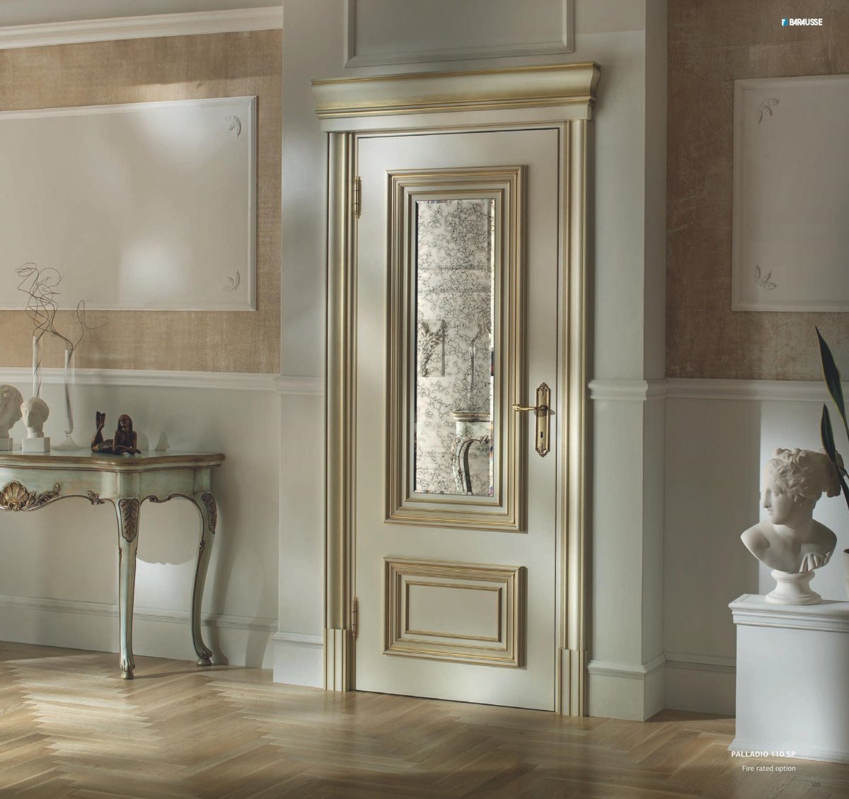 Межкомнатная дверь Соло в3 белая патина золото