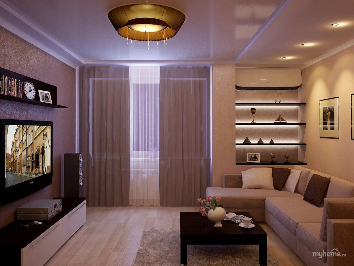 Гостиная с угловым диваном интерьер