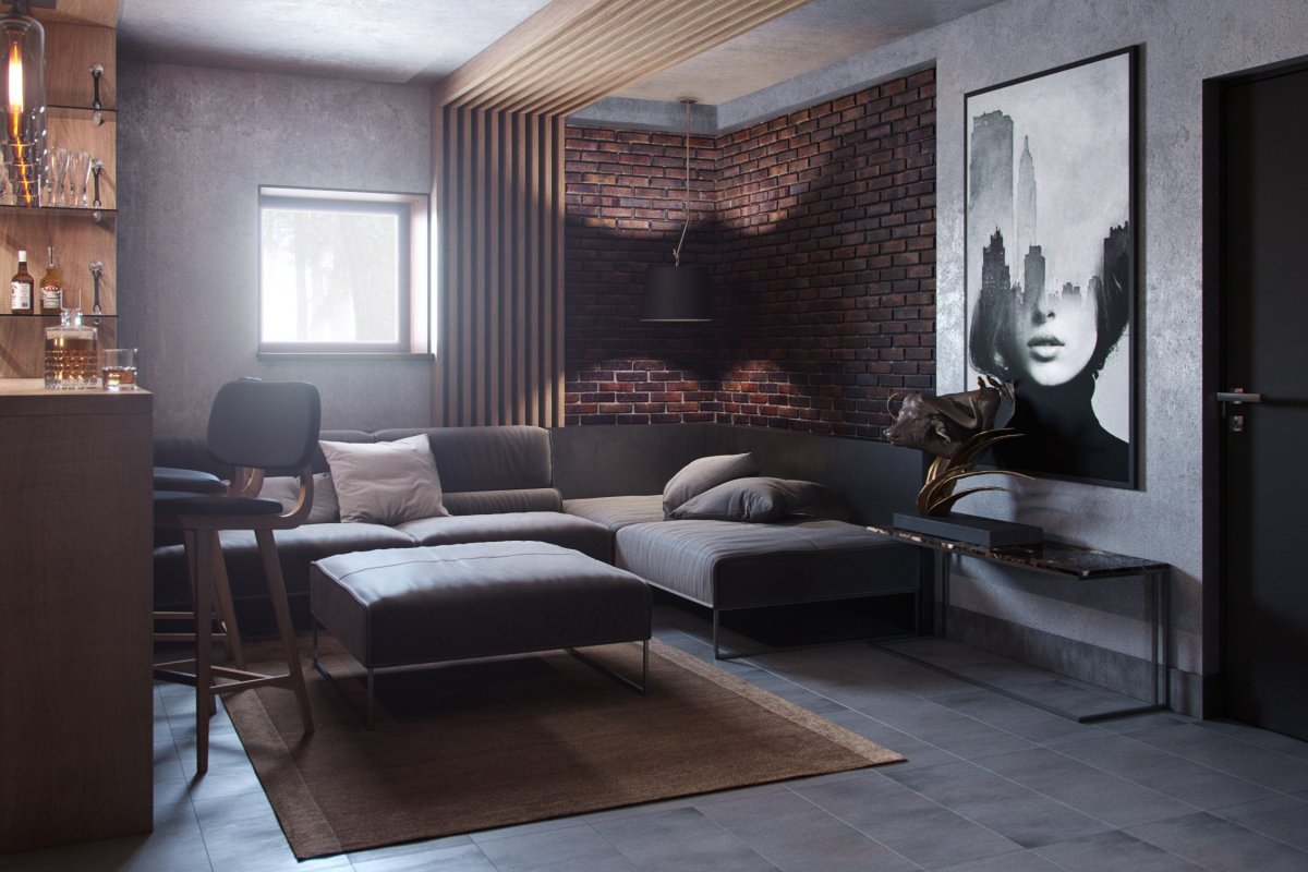 Мужской интерьер гостиной