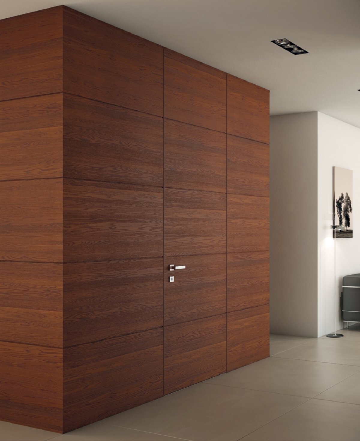 Зеркальная дверь невидимка в интерьере