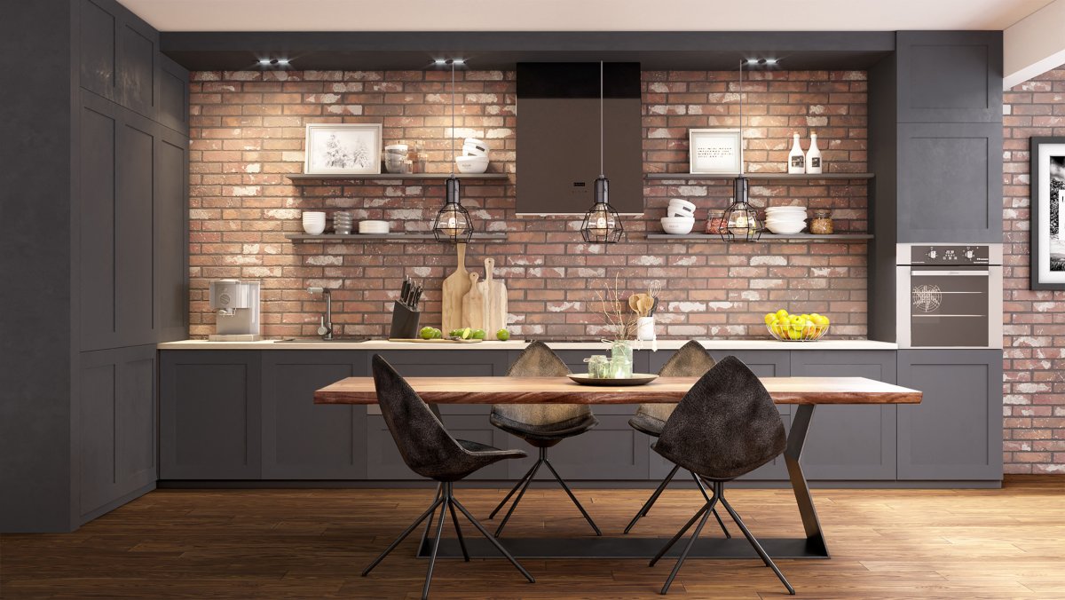 Кухня в стиле лофт с барной стойкой