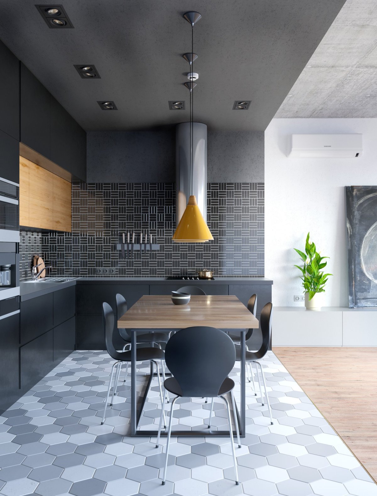 Кухня гостиная лофт серый