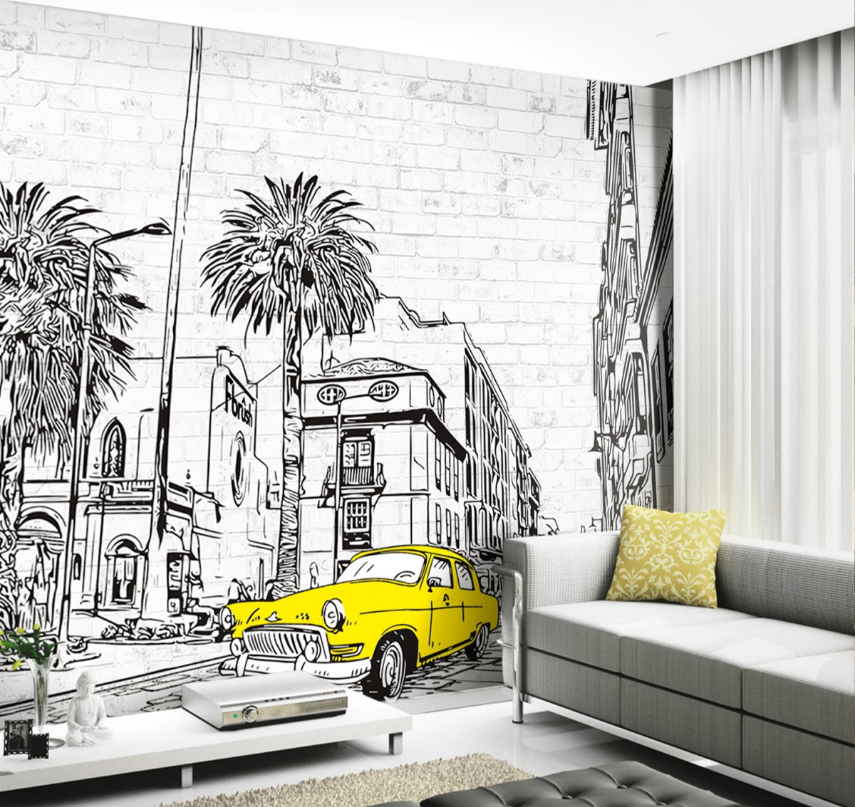 Трафарет на стене в интерьере