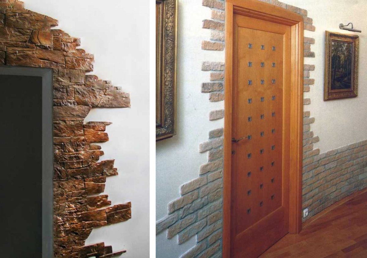 Отделка углов декоративным камнем на обои