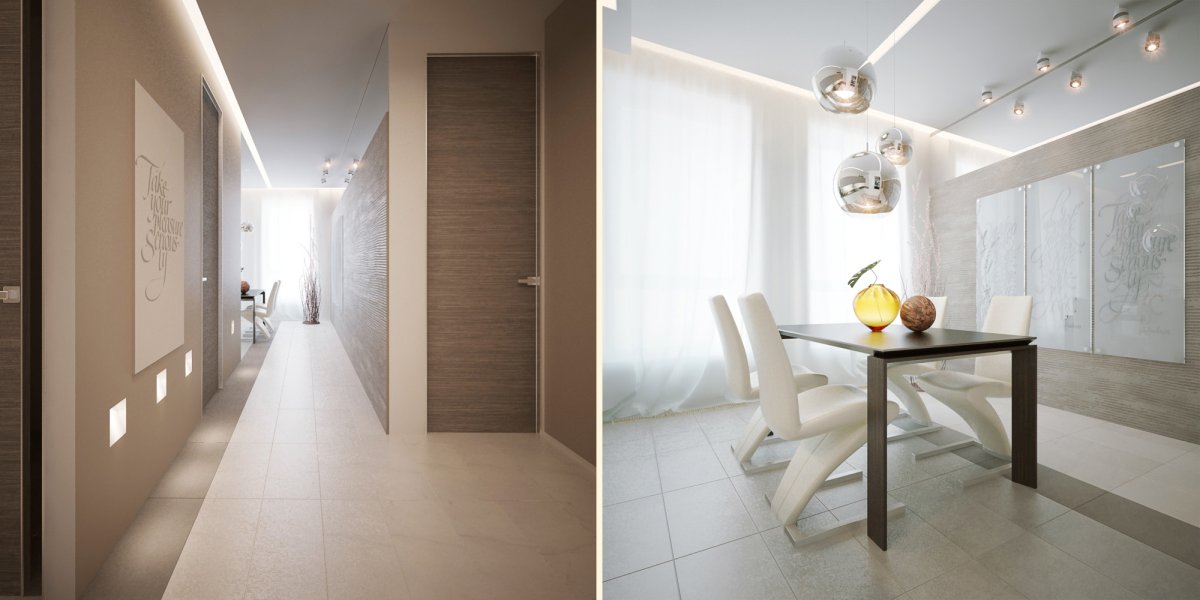Кухня и коридор в светлых тонах