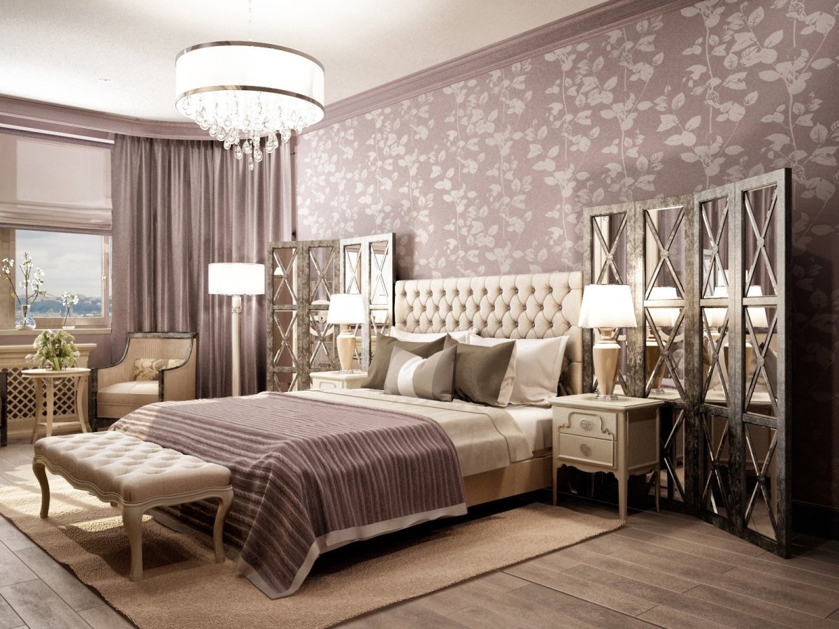 Красивые светлые обои в спальню