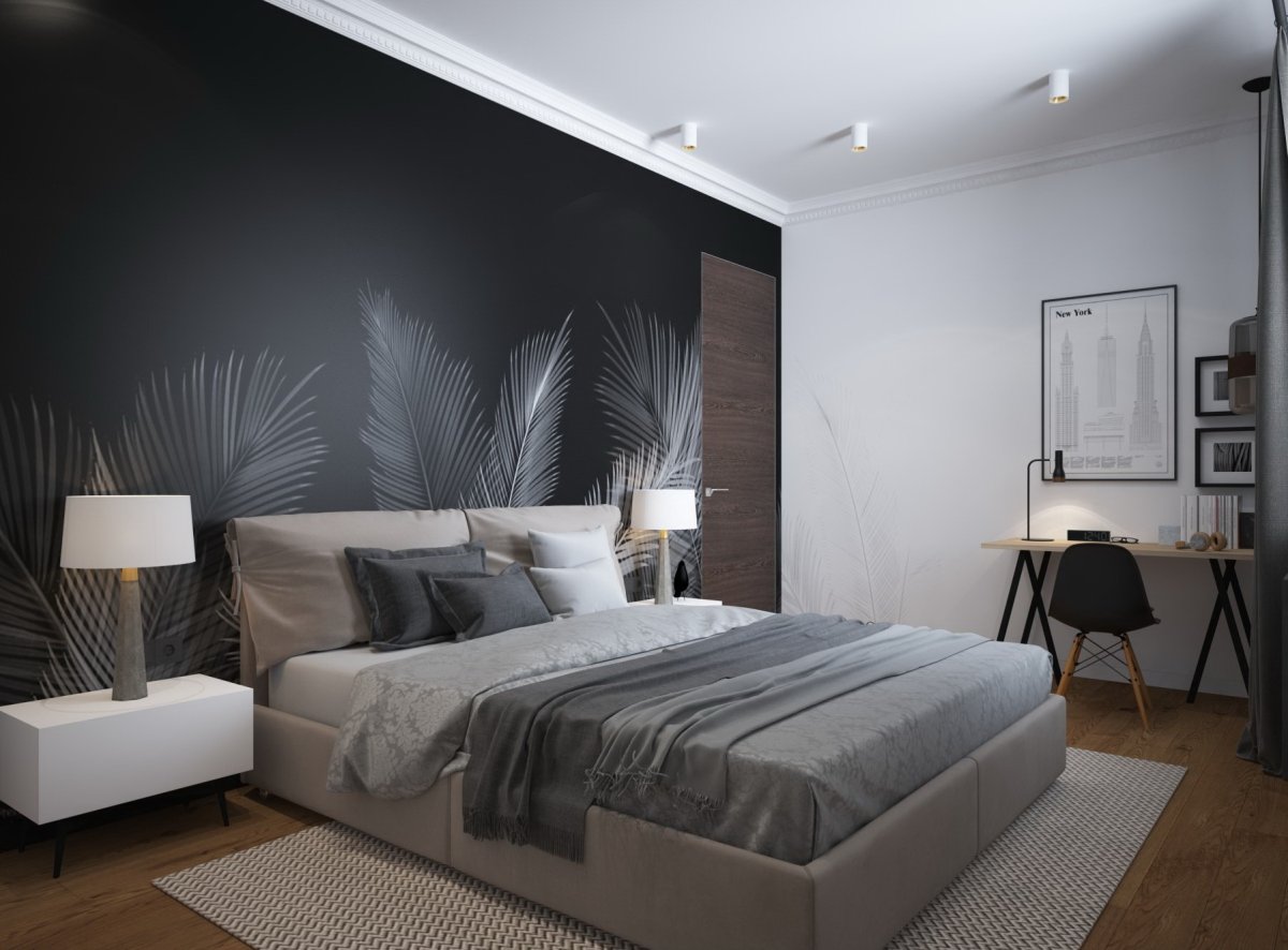Спальня в холодных тонах